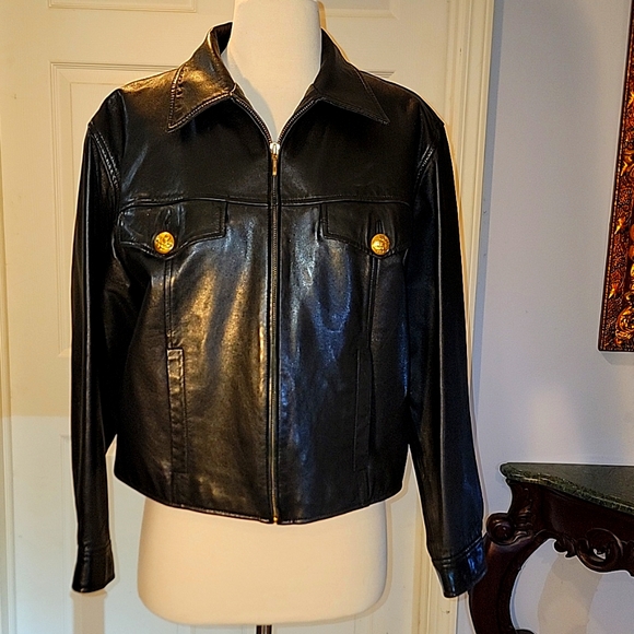 BLACK ANNE KLEIN Leather Jacket SIZE SMALL - Picture 3 of 9
